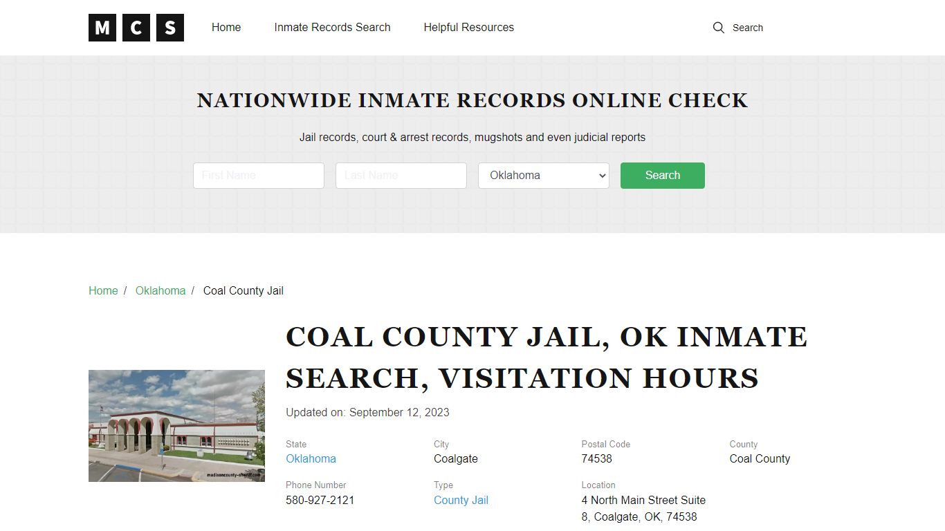 Coal County, OK Jail Inmates Search, Visitation Rules