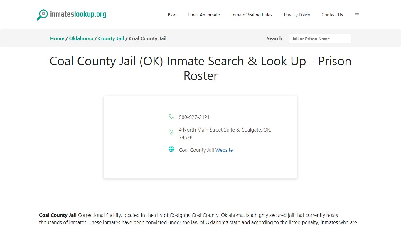 Coal County Jail (OK) Inmate Search & Look Up - Prison Roster